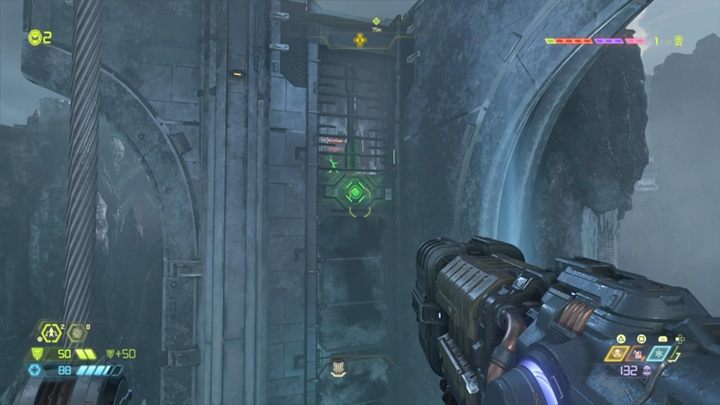 After the battle, jump on the wall next to the chasm, then use the jump pad and get on the suspended ledge - Doom Eternal: Cultist Base walkthrough - Levels walkthrough - Doom Eternal Guide