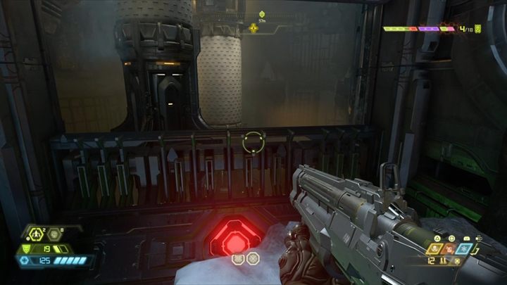 Shoot the green button and move on before the gate is closed - Doom Eternal: Cultist Base walkthrough - Levels walkthrough - Doom Eternal Guide
