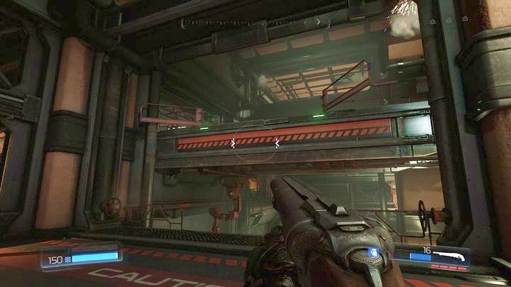 Jump one floor higher from there (the edge with green lights that is on the right side) and then walk a while and jump down to the left, to the first Rune Trial and to the additional armor - Argent Energy Tower | Walkthrough - Walkthrough - Doom Game Guide & Walkthrough