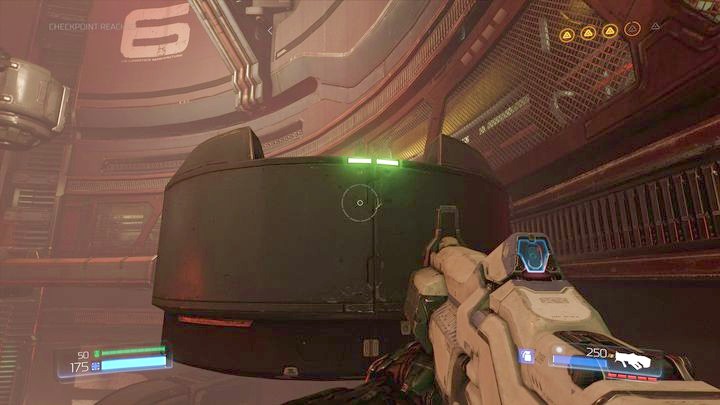 Jump between the platforms and parts of the tower that are marked with green lights until you reach the place with Imps and red energy surges - Argent Energy Tower | Walkthrough - Walkthrough - Doom Game Guide & Walkthrough