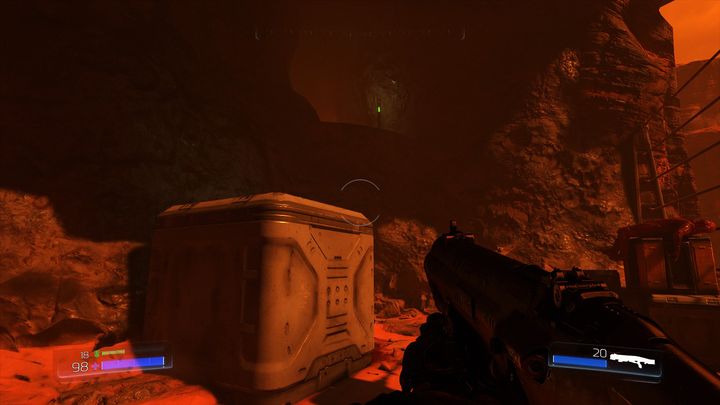 You wont jump to it from this side but there is a chest that will make it possible on the other side of the rock - The UAC | Walkthrough - Walkthrough - Doom Game Guide & Walkthrough