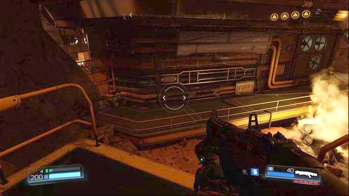 Further path leads through the door below - Destroyed Argent Facility | Walkthrough - Walkthrough - Doom Game Guide & Walkthrough