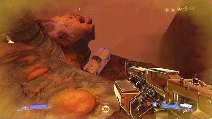 Underneath it there is a ledge on which Argent Cell was hidden - Destroyed Argent Facility | Walkthrough - Walkthrough - Doom Game Guide & Walkthrough