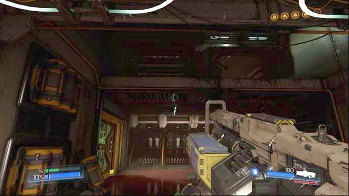 Before you go further down, first go back to the entrance and jump one floor above - Destroyed Argent Facility | Walkthrough - Walkthrough - Doom Game Guide & Walkthrough