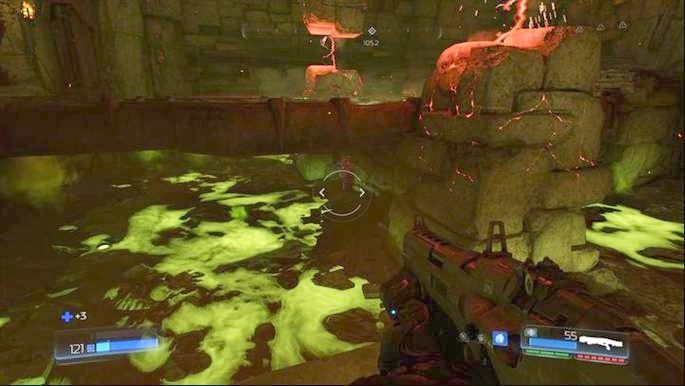 Once you get rid of the first large group of demons, jump on the platform below on the right and look under the bridge - Titans Realm | Secrets - Secrets - Doom Game Guide & Walkthrough