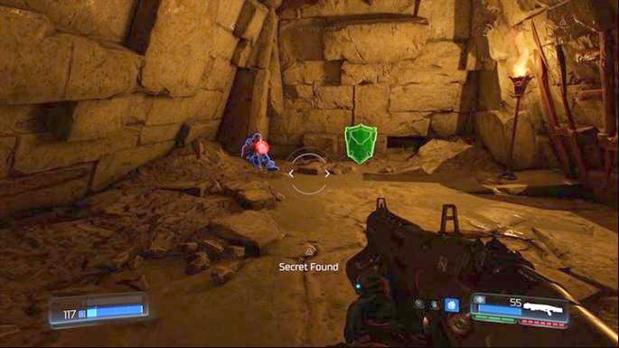 The switch will open entrance to the tunnel below on the right - Titans Realm | Secrets - Secrets - Doom Game Guide & Walkthrough