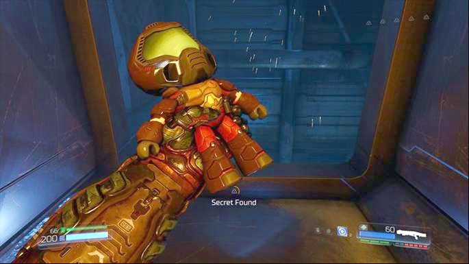 At its end there is BFG ammunition and halfway there is a passage inside the building and a collectible (Quakeguy) - VEGA Central Processing | Secrets - Secrets - Doom Game Guide & Walkthrough