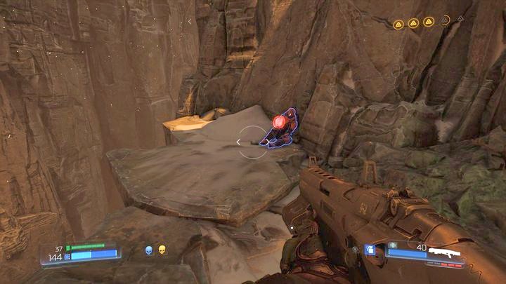 Go back to the tunnel where you were attacked by the Cacodemon before you walk through the gate - Kadingir Sanctum | Walkthrough - Walkthrough - Doom Game Guide & Walkthrough