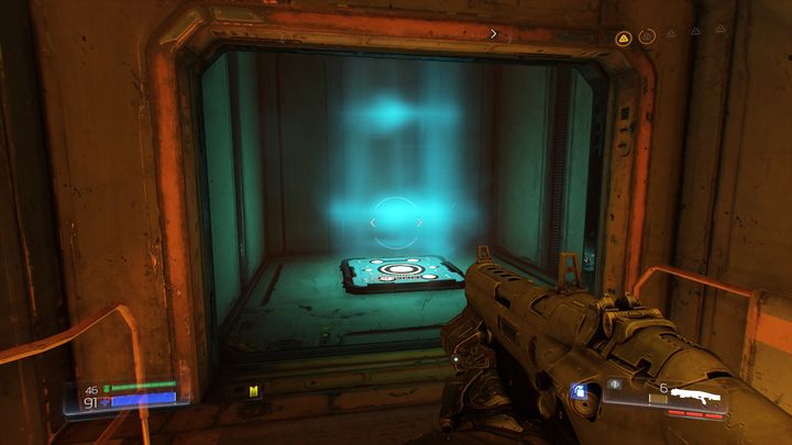 The further path will lead you to a gravity elevator through which you can get to the previously bypassed blue door - Foundry | Walkthrough - Walkthrough - Doom Game Guide & Walkthrough