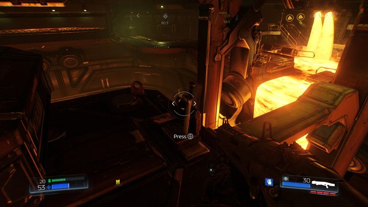 Before you walk to the other side, jump on the platform on the left when youre in the middle of the bridge - Foundry | Walkthrough - Walkthrough - Doom Game Guide & Walkthrough