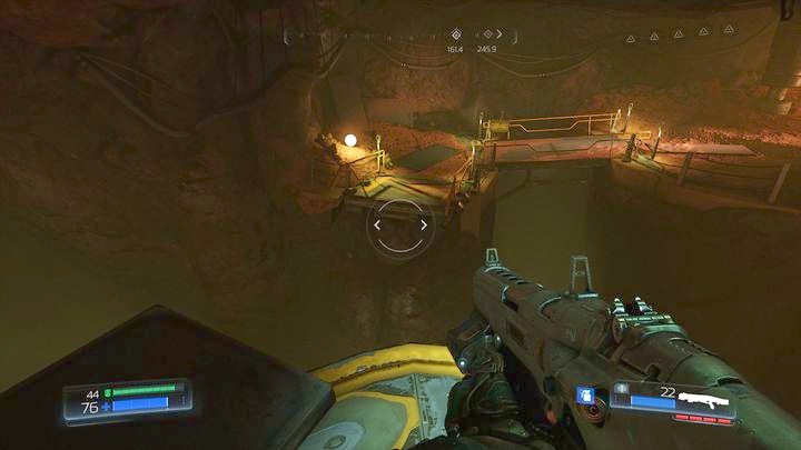 Once you reach the top of the rock, jump to the higher floor of the platform and then to the place on the left - Argent Facility | Walkthrough - Walkthrough - Doom Game Guide & Walkthrough