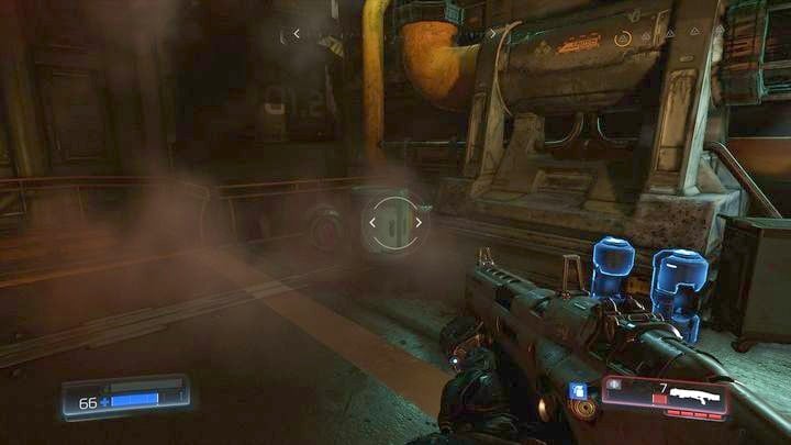 Pick it up and then pull the lever hidden behind the barrels slightly to the left - Argent Facility | Walkthrough - Walkthrough - Doom Game Guide & Walkthrough