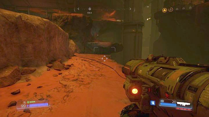 While climbing back up, turn to the rock ledge on the right - Argent Facility | Walkthrough - Walkthrough - Doom Game Guide & Walkthrough