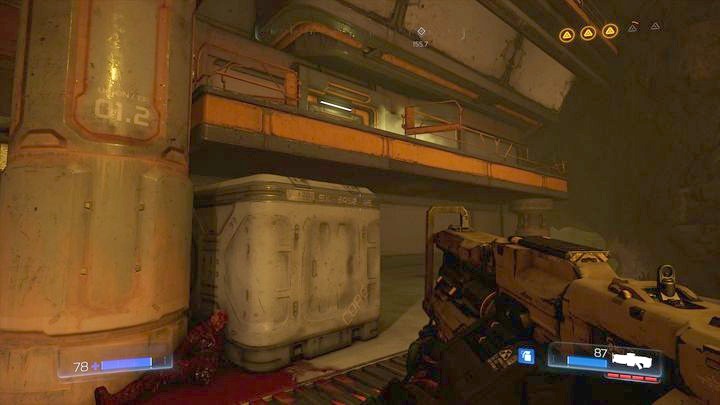 Once the battle is over, jump on the sidewalk that is on the right from the entrance - Argent Facility | Walkthrough - Walkthrough - Doom Game Guide & Walkthrough