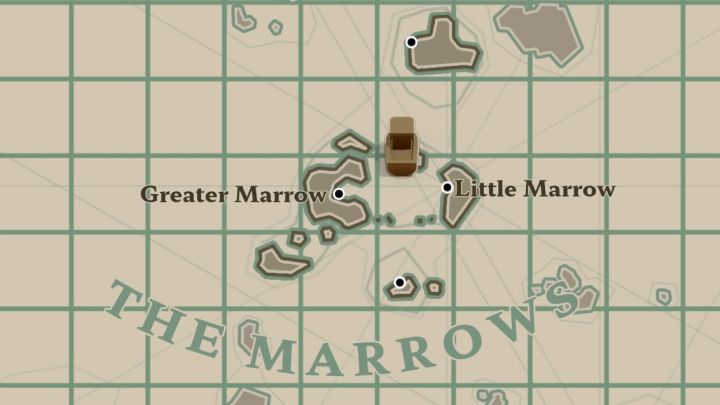 Nachricht Nr. 1 befindet sich zwischen Greater Marrow und Little Marrow in der Region The Marrows – Dredge: Karte „Alle Nachrichten“ – Geheimnisse und Sammlerstücke – Dredge Guide