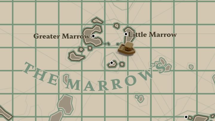 Diese Flaschenpost befindet sich südlich der Insel Little Marrow in der Region The Marrows – Dredge: Karte „Alle Nachrichten“ – Geheimnisse und Sammlerstücke – Dredge Guide