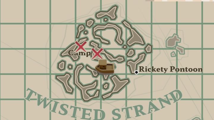 Suchen Sie nach diesem westlich von Rickety Pontoon in der Region Twisted Strand – Dredge: Karte „Alle Nachrichten“ – Geheimnisse und Sammlerstücke – Dredge Guide