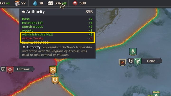 However, you must know that each active treaty reduces the income of the Authority by 1 - Dune Spice Wars: Trade, Exchange, and Treaties - Basics - Dune Spice Wars Guide