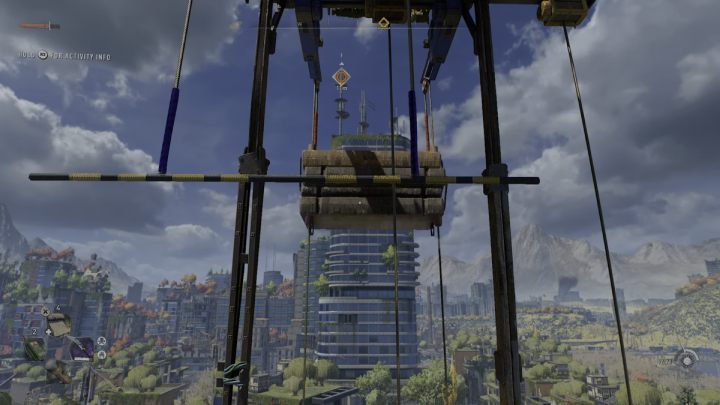 Wait for the pole and concrete blocks to line up and jump back on them - Dying Light 2: The Wharf (Windmills) - list of all - Windmills - Dying Light 2 Guide