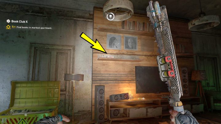 The fifth book is on the wall shelf above the TV - Dying Light 2: Book Club 10 - walkthrough - Book Club tasks - Dying Light 2 Guide