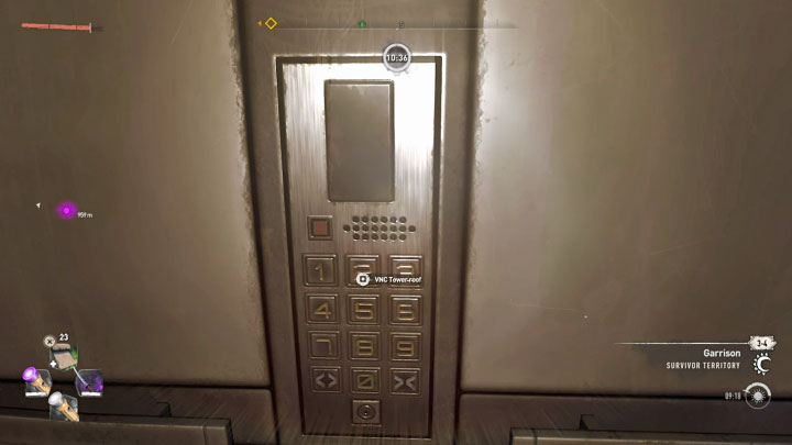 Nachdem Sie den Aufzug betreten haben, können Sie den Knopf drücken, um zum Dach zu gelangen – Dying Light 2: VNC Tower – Das höchste Gebäude im Spiel – Grundlagen – Dying Light 2 Guide