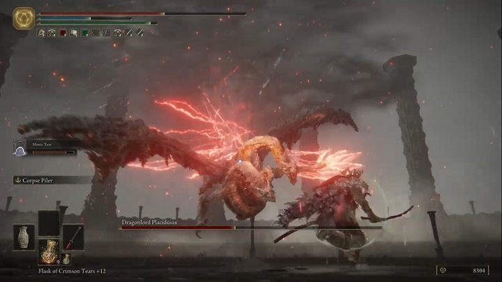 Halfway through the fight, the Placidusax will fly up and disappear, then materialize in the distance - Elden Ring: Dragonlord Placidusax - boss, how to beat? - Crumbling Farum Azula - Elden Ring Guide