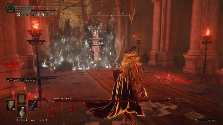 Sometimes the enemy will also build a wall of fire - Elden Ring: Godskin Noble - boss, how to beat? - Volcanic mansion - Elden Ring Guide