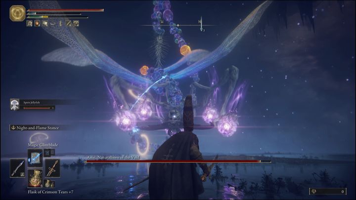 When you get a little closer to the boss, which you'll have to do anyway, because most of your spells won't reach Astel from a distance, he can fly into the air, creating magic orbs around his hands - Elden Ring: Astel, Naturalborn of the Void - boss, how to beat? - Lake of Decay - Elden Ring Guide