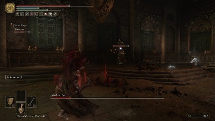 The fight will end when you deplete the main boss bar - before that, you will have to defeat enemies over and over again - Elden Ring: Godskin Duo - boss, how to defeat? - Crumbling Farum Azula - Elden Ring Guide