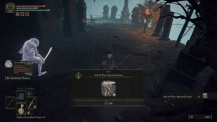 Spectral Lance is looted from a scarab found at the cemetery, nearby the Church of the Cuckoo - Elden Ring: Ashes of War and Spirit Ashes (Liurnia of the Lakes)- list of all - Liurnia of the Lakes - Elden Ring Guide