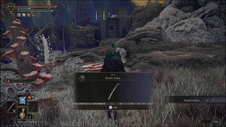 For defeating the second version of the boss, located in Caelid, you will receive the Death's Poker weapon and 15,000 Runes - Elden Ring: Deathbird - boss, how to beat? - Stormhill - Elden Ring Guide