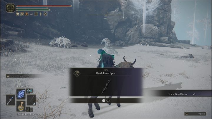 For defeating the third version of the boss, located in Mountaintops of the Giants, you will receive the, Death Ritual Spear weapon and 77,000 Runes - Elden Ring: Deathbird - boss, how to beat? - Stormhill - Elden Ring Guide