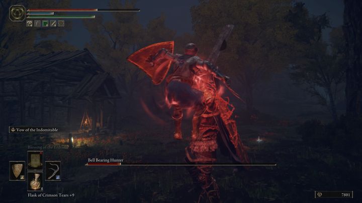 The Bell Bearing Hunter can also use the shield to damage over certain area - he carries it on his back for most of the fight - Elden Ring: Bell Bearing Hunter - boss, how to beat? - Stormhill - Elden Ring Guide