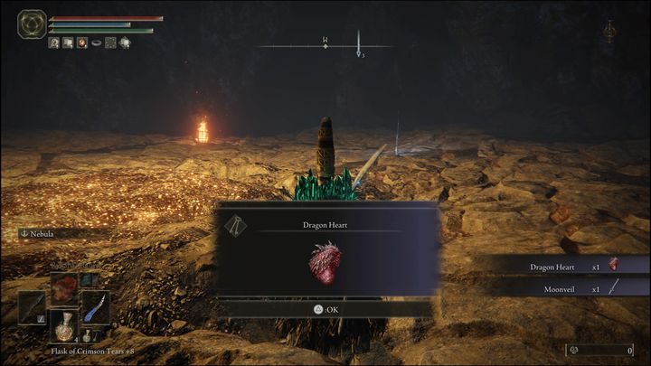 For defeating the boss version located in Caelid, you will receive a Dragon Heart, the Moonveil katana and 7,500 Runes - Elden Ring: Magma Wyrm Makar - boss, how to beat? - Liurnia of the Lakes - Elden Ring Guide
