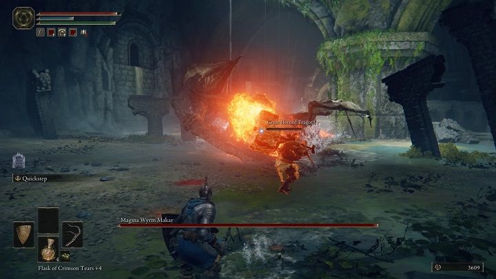 You should go behind the enemy's back and stay there as often as possible - Elden Ring: Magma Wyrm Makar - boss, how to beat? - Liurnia of the Lakes - Elden Ring Guide