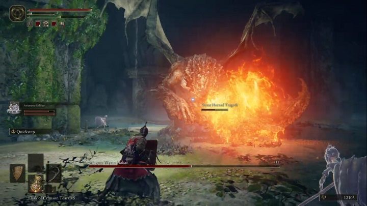 Halfway through the fight you will notice that the boss is standing on his hind legs and lava is pouring out of his mouth - Elden Ring: Magma Wyrm Makar - boss, how to beat? - Liurnia of the Lakes - Elden Ring Guide