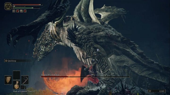 From now on, Magma Wyrm Makar will attack with his sword and move on his hind legs - Elden Ring: Magma Wyrm Makar - boss, how to beat? - Liurnia of the Lakes - Elden Ring Guide