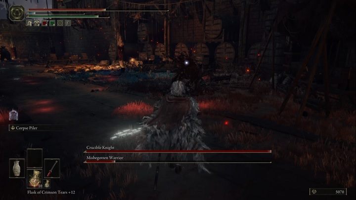 Once you get the Misbegotten down to half HP, the shield-wielding Crucible Knight will join the fray - Elden Ring: Legendary Armaments - list - Trophy Guide - Elden Ring Guide