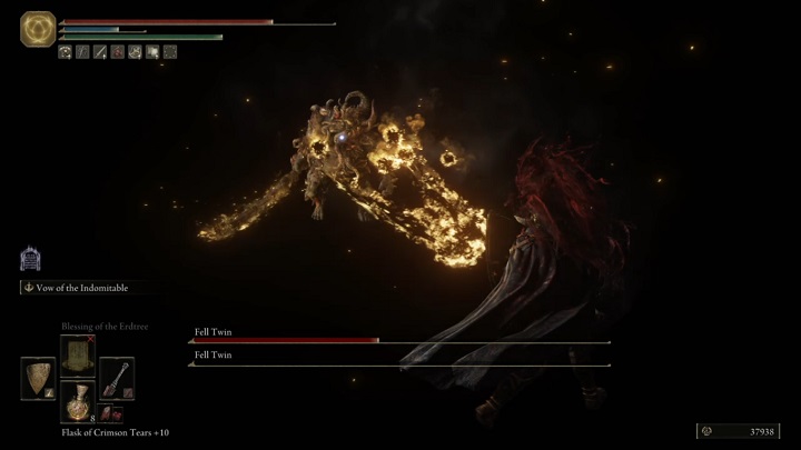You should watch out when the Fell Twin burns with holy fire and throws projectiles - Elden Ring: Fell Twin - boss, how to defeat? - Leyndell, the royal capital - Elden Ring Guide