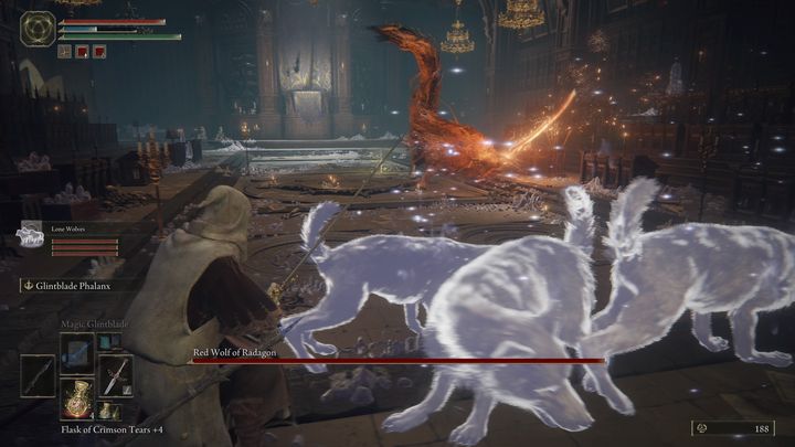 During the battle you should run away to a safe distance and then cast as many spells as you can - Elden Ring: Red Wolf of Radagon - boss, how to beat? - Liurnia of the Lakes - Elden Ring Guide