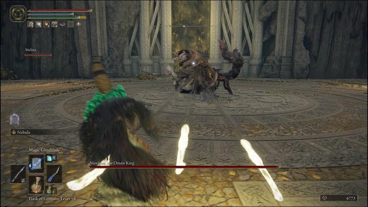 Being further away from the boss, you encourage him to use ranged attacks, such as quickly throwing three daggers or a spear at you (a slower attack) - The Elden Ring: Morgott, The Omen King - boss, how to beat? - Leyndell, the royal capital - Elden Ring Guide