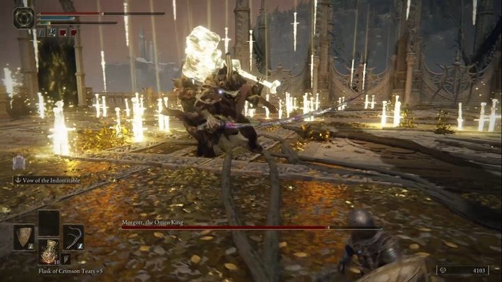 Even before the rain of swords stops, Margott will attack - The Elden Ring: Morgott, The Omen King - boss, how to beat? - Leyndell, the royal capital - Elden Ring Guide