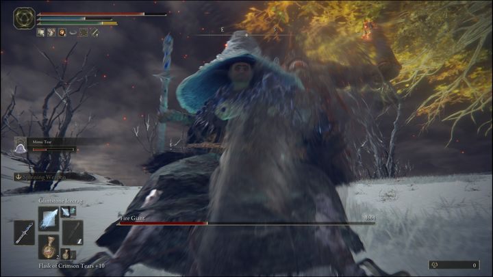 The moment you enter the boss arena, summon Black Knife Tiche, and then ride on your mount towards him - Elden Ring: Fire Giant - boss, how to beat? - Giant Mountain Peaks - Elden Ring Guide