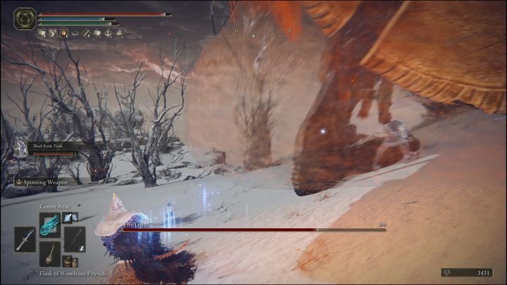 Once you are close to him, dismount and then attack his left foot - Elden Ring: Fire Giant - boss, how to beat? - Giant Mountain Peaks - Elden Ring Guide