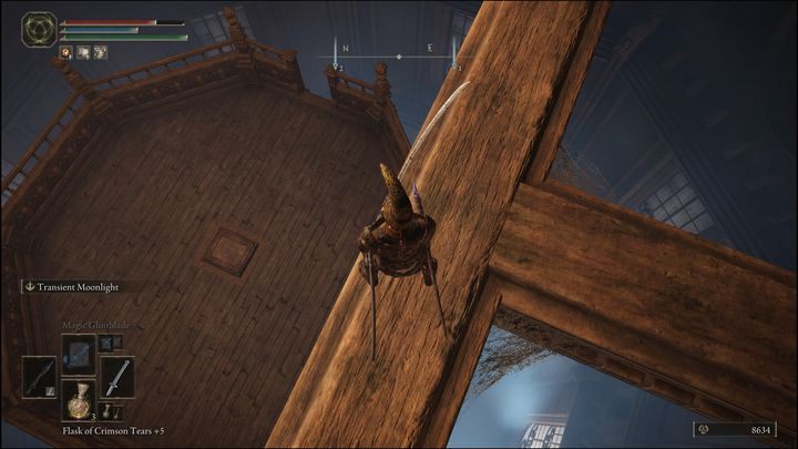 Proceed slowly to avoid falling down, approach the area marked on the screenshot and then jump down to the platform - Elden Ring: Ranni questline - walkthrough - Quests - Elden Ring Guide