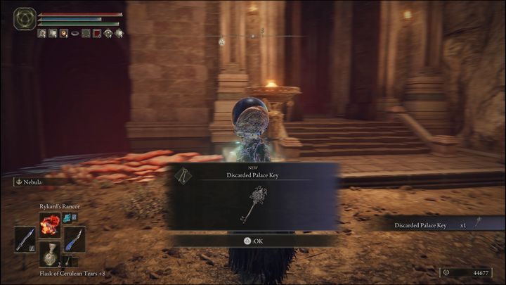 After defeating him, you will receive Discarded Palace Key - Elden Ring: Ranni questline - walkthrough - Quests - Elden Ring Guide