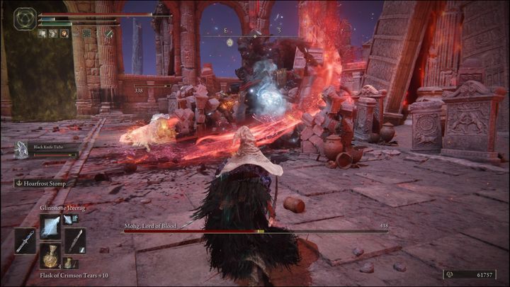 If you notice that the attack will leave a bloodflame spray, stay away from the boss - Elden Ring: Mohg, Lord of Blood - boss, how to beat? - Siofra River - Elden Ring Guide