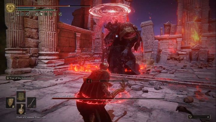 In addition, it can also "spray" fire that will hurt your character and build up bleeding - Elden Ring: Mohg, Lord of Blood - boss, how to beat? - Siofra River - Elden Ring Guide