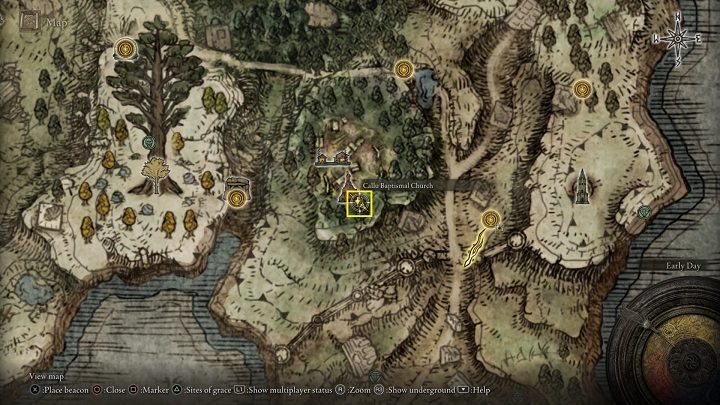 Callu Baptismal Church is located roughly in the center of the Weeping Peninsula, near Ailing Village - Elden Ring: Sacred Tears - where to find? - FAQ - Elden Ring Guide