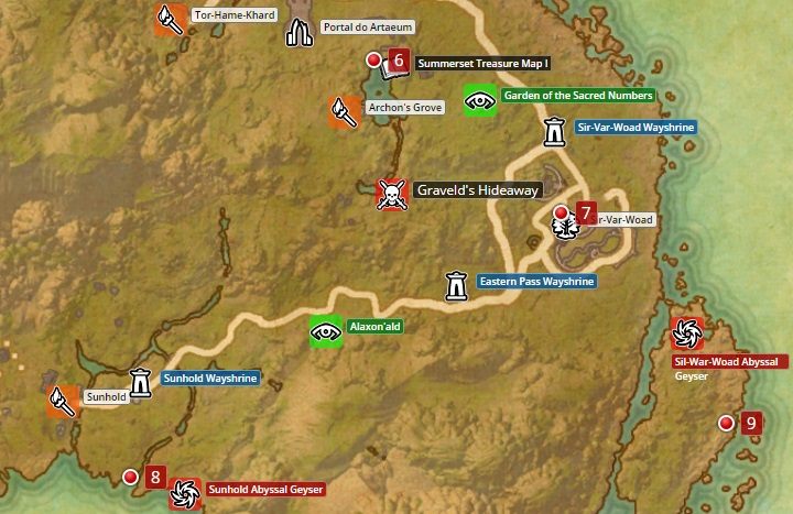 Map of Summerset. - Psijic Order missions in The Elder Scrolls Online Summerset - Psijic Order - The Elder Scrolls Online Game Guide